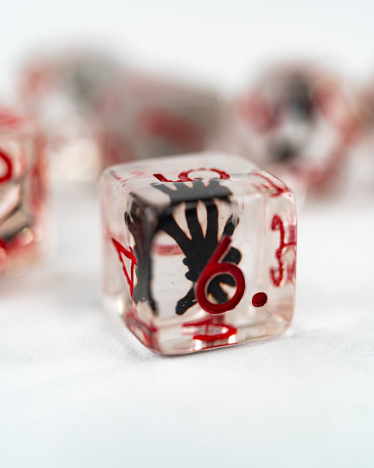 Arachnoir | Black Spider | 7 Piece Acrylic Inclusion Dice Set - Emberglow Gaming