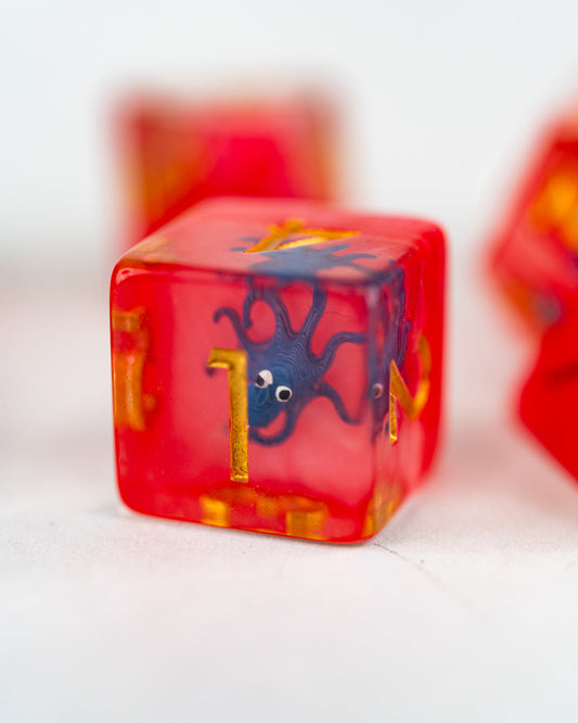 Cephalopoppy | Octopus | 7 Piece Acrylic Inclusion Dice Set - Emberglow Gaming