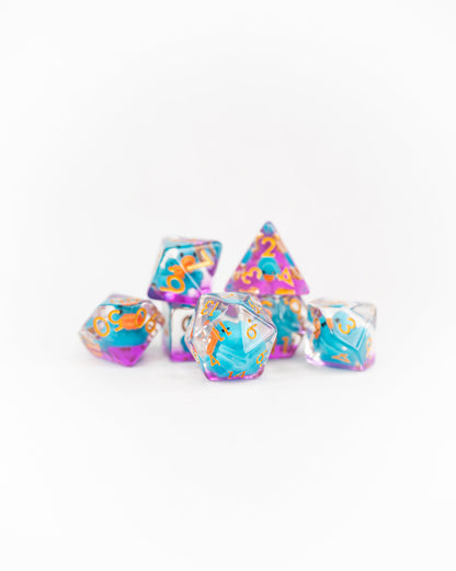 Duckworth | Duck | 7 Piece Acrylic Inclusion Dice Set - Emberglow Gaming