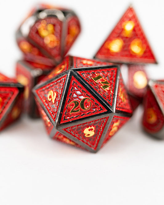 Devil's Bargain | 7 Piece Metal Dice Set - Emberglow Gaming