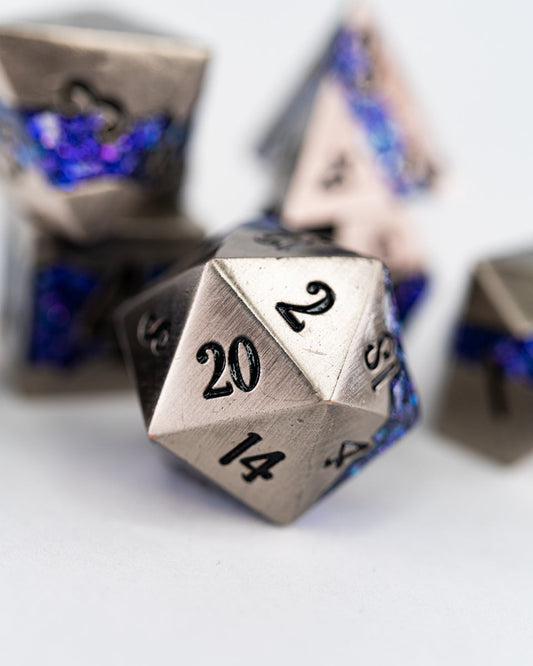 Fool's King | 7 Piece Metal Dice Set - Emberglow Gaming