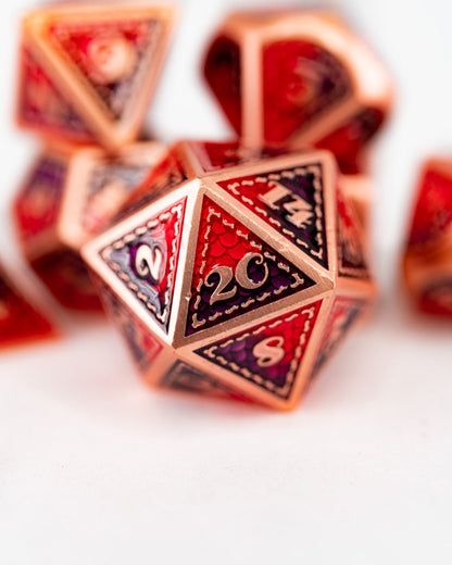 Punch & Judy | 7 Piece Metal Dice Set - Emberglow Gaming