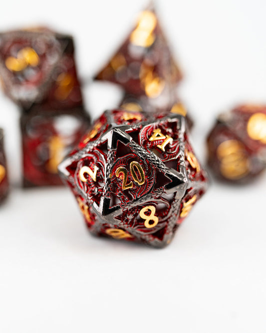 War Chant | Hollow | 7 Piece Metal Dice Set - Emberglow Gaming