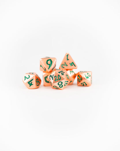 Ankh | Large Font | 7 Piece Metal Dice Set - Emberglow Gaming