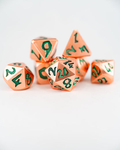 Ankh | Large Font | 7 Piece Metal Dice Set - Emberglow Gaming