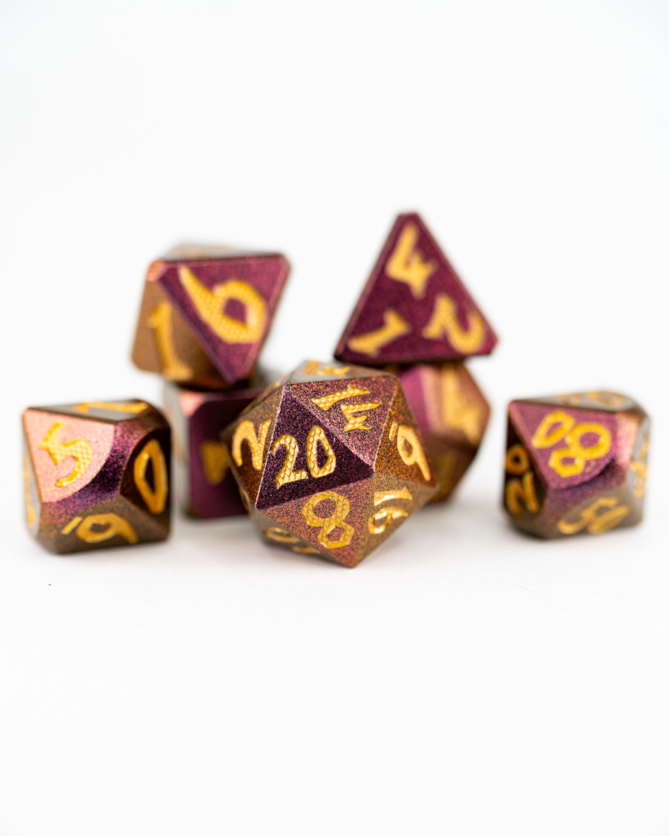 Spice Merchant | Large Font | 7 Piece Metal Dice Set - Emberglow Gaming