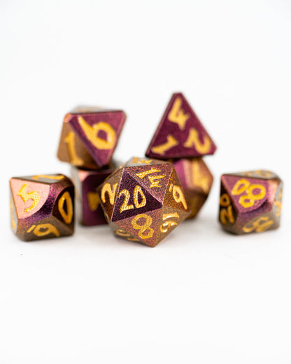 Spice Merchant | Large Font | 7 Piece Metal Dice Set - Emberglow Gaming