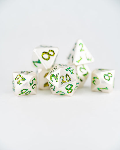Snake in Silver | Large Font | 7 Piece Metal Dice Set - Emberglow Gaming