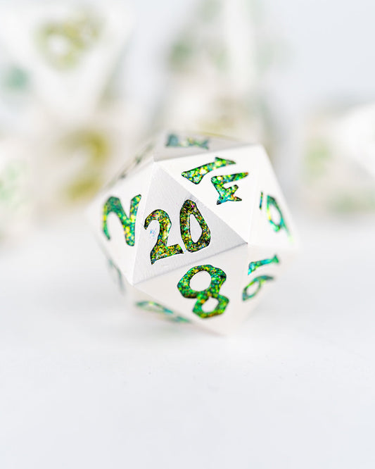 Snake in Silver | Large Font | 7 Piece Metal Dice Set - Emberglow Gaming