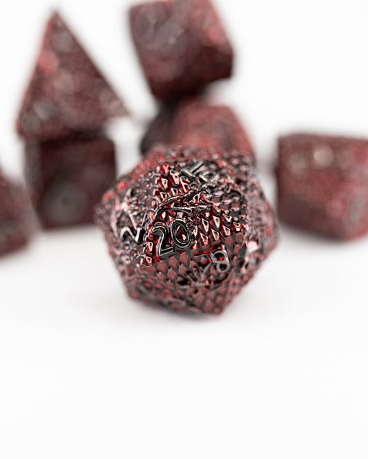 Scourge Rubies | 7 Piece Metal Dice Set - Emberglow Gaming
