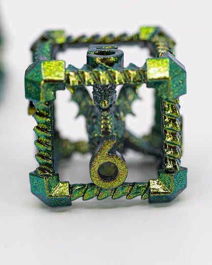 Fury Fettered | Hollow Dragon Core | 7 Piece Metal Dice Set - Emberglow Gaming