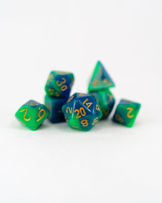 Doxycide | 7 Piece Mini Acrylic Polyhedral Dice Set - Emberglow Gaming