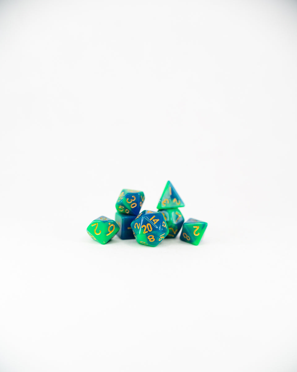 Doxycide | 7 Piece Mini Acrylic Polyhedral Dice Set - Emberglow Gaming