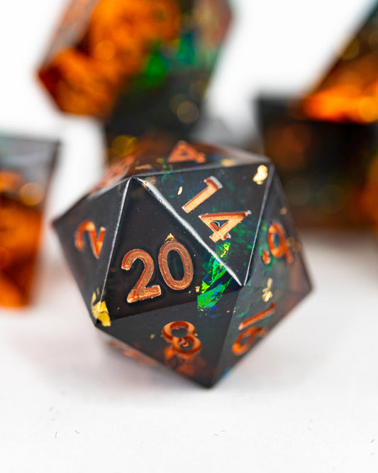 Arcane Crucible | 7 Piece Sharp Edge Resin Dice Set - Emberglow Gaming