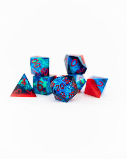 Ice and Fire | 7 Piece Sharp Edge Resin Dice Set - Emberglow Gaming