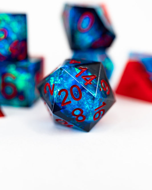 Ice and Fire | 7 Piece Sharp Edge Resin Dice Set - Emberglow Gaming