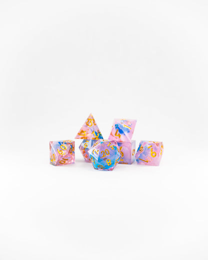 Lover's Laugh | 7 Piece Sharp Edge Resin Dice Set - Emberglow Gaming