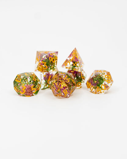 Party Tree | 7 Piece Sharp Edge Resin Dice Set - Emberglow Gaming