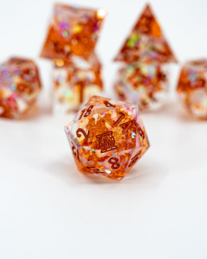 Faith's Farthing | Emberglow Original | 7 Piece Sharp Edge Resin Dice Set