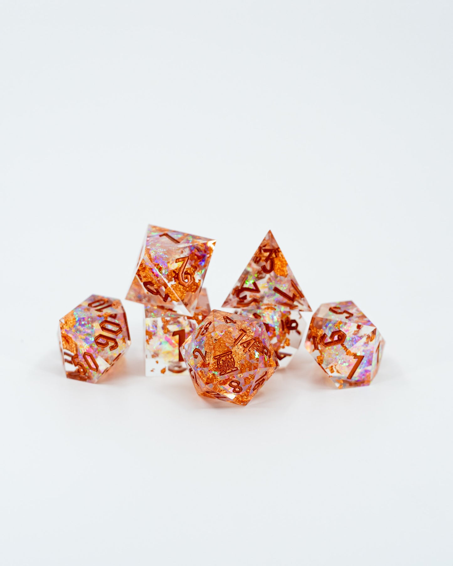 Faith's Farthing | Emberglow Original | 7 Piece Sharp Edge Resin Dice Set