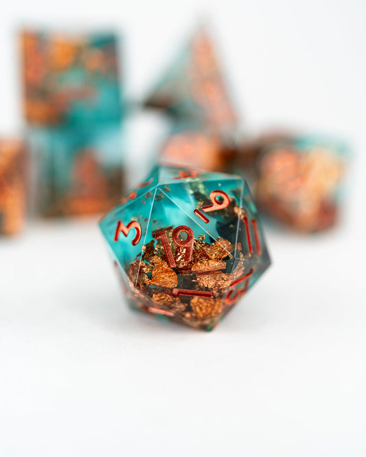 Enigma | 7 Piece Sharp Edge Resin Dice Set - Emberglow Gaming