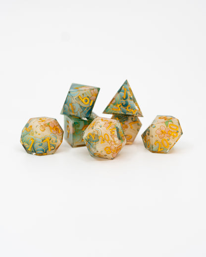 Nishijin | Double Cast | 7 Piece Sharp Edge Dice Set