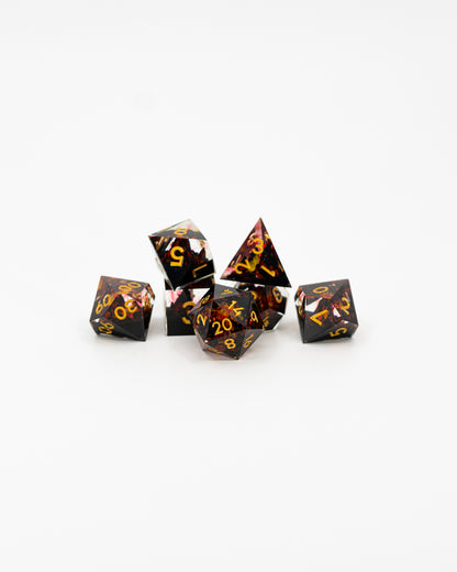 Red Mountains | Double Cast | 7 Piece Sharp Edge Dice Set