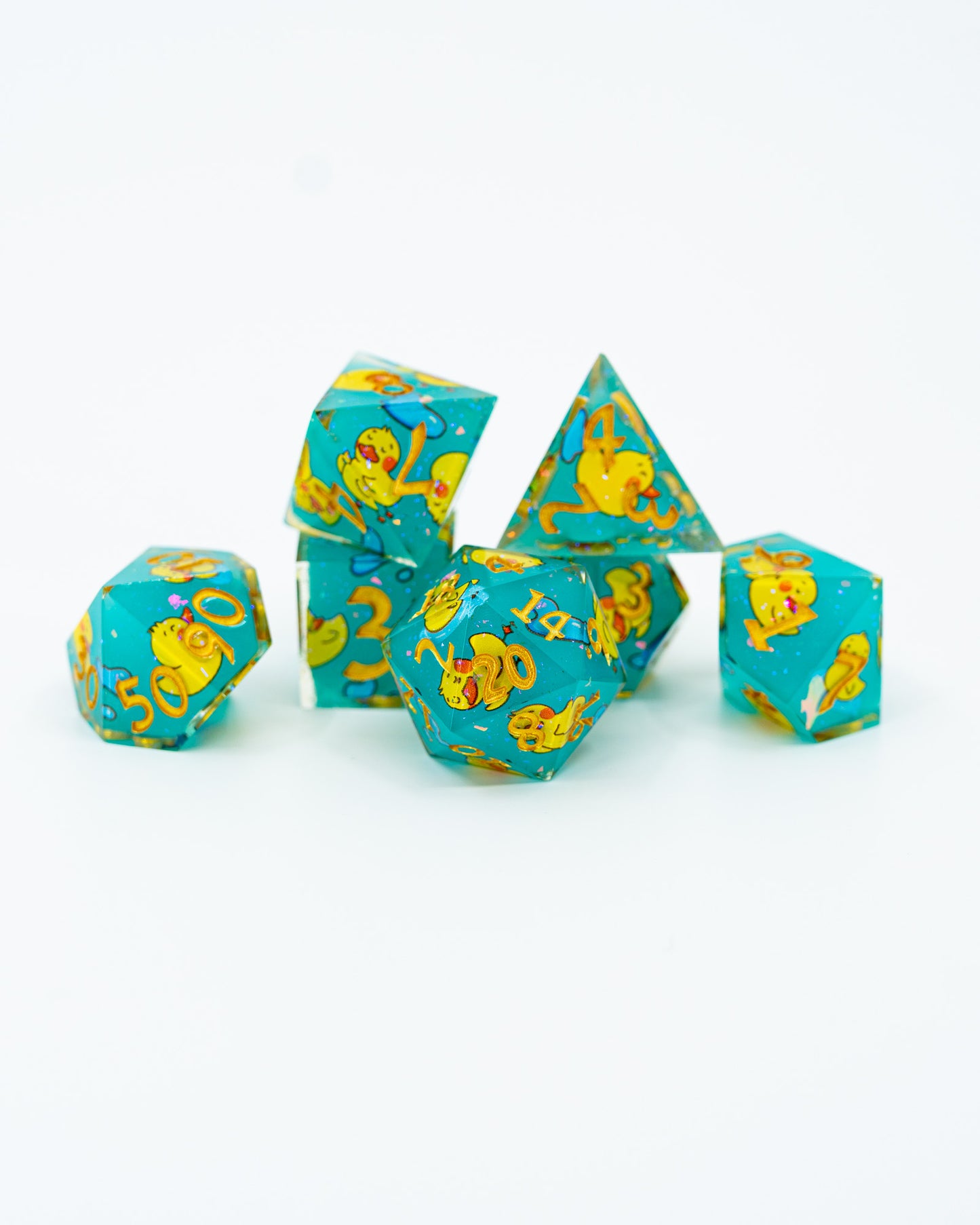 Ducks in a Row | Double Cast | 7 Piece Sharp Edge Dice Set