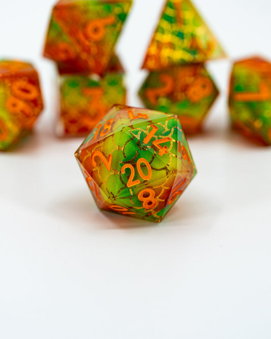 King of Atlantis | Double Cast | 7 Piece Sharp Edge Dice Set