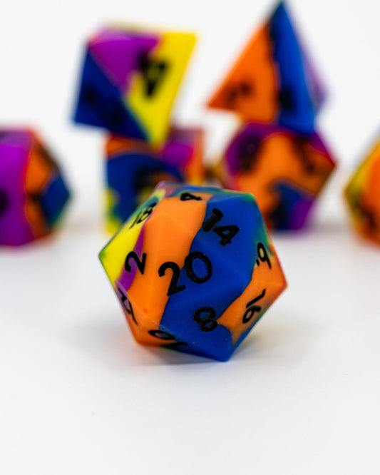 Neon Menagerie | 7 Piece Soft Silicone Dice Set