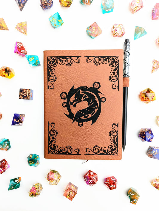 The Waiting Wyvern | Vegan Leather Mini Dot Journal - Emberglow Gaming
