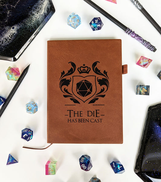 The Die Has Been Cast | Vegan Leather Mini Dot Journal - Emberglow Gaming