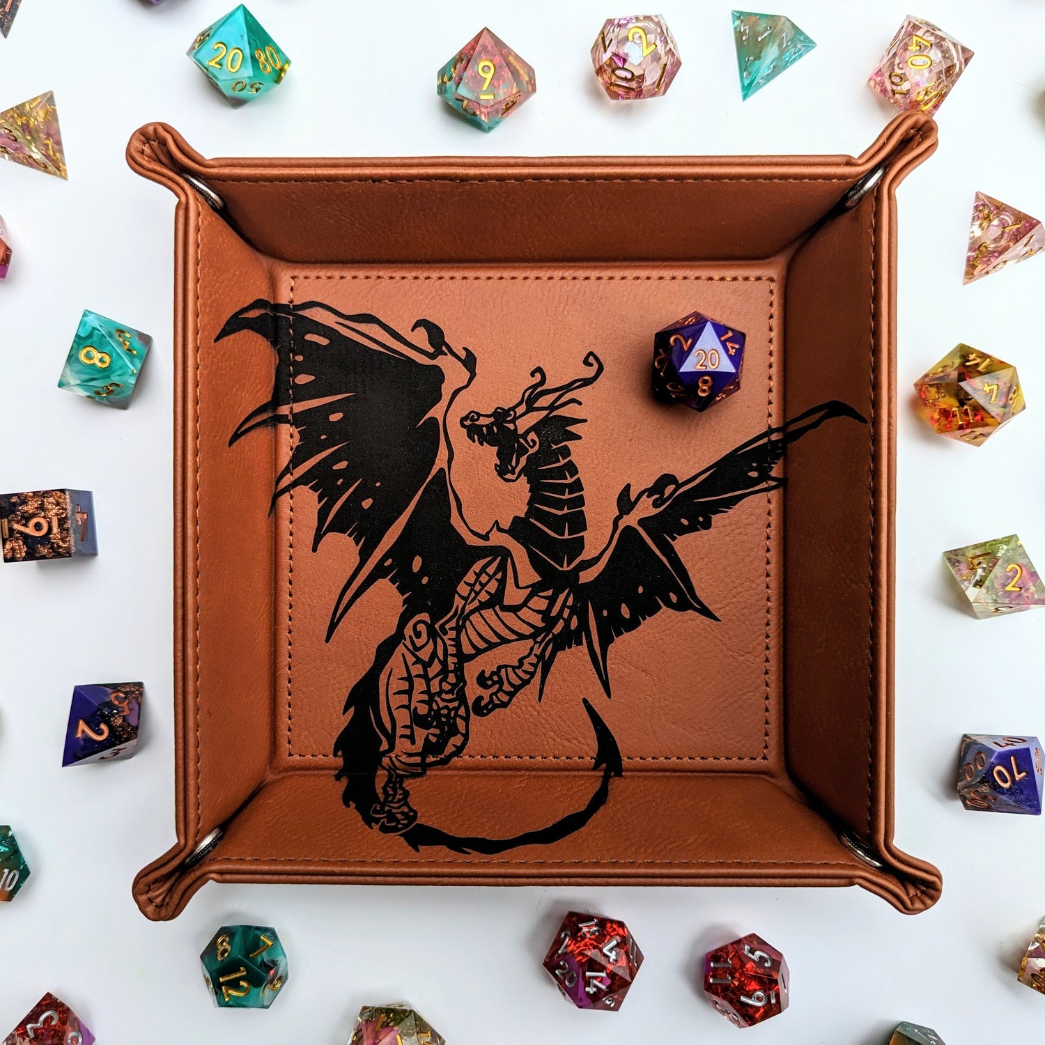 Spawn of Tiamat | Vegan Leather Dice Rolling Tray - Emberglow Gaming