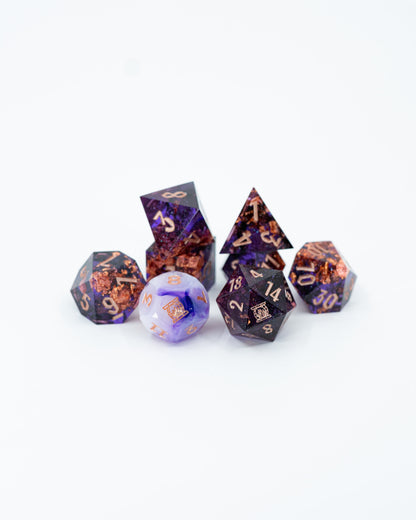 Hecuba | Emberglow Original | 7 or 8 Piece Sharp Edge Resin Dice Set