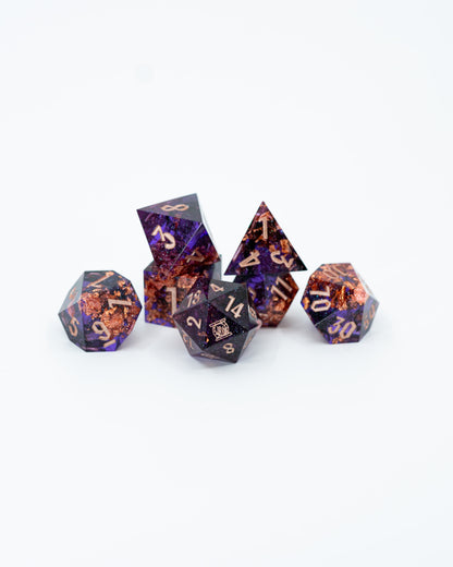 Hecuba | Emberglow Original | 7 or 8 Piece Sharp Edge Resin Dice Set