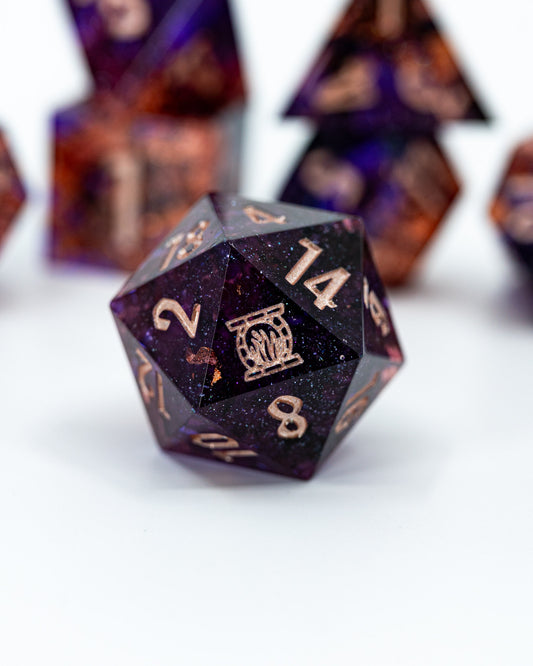 Hecuba | Emberglow Original | 7 or 8 Piece Sharp Edge Resin Dice Set