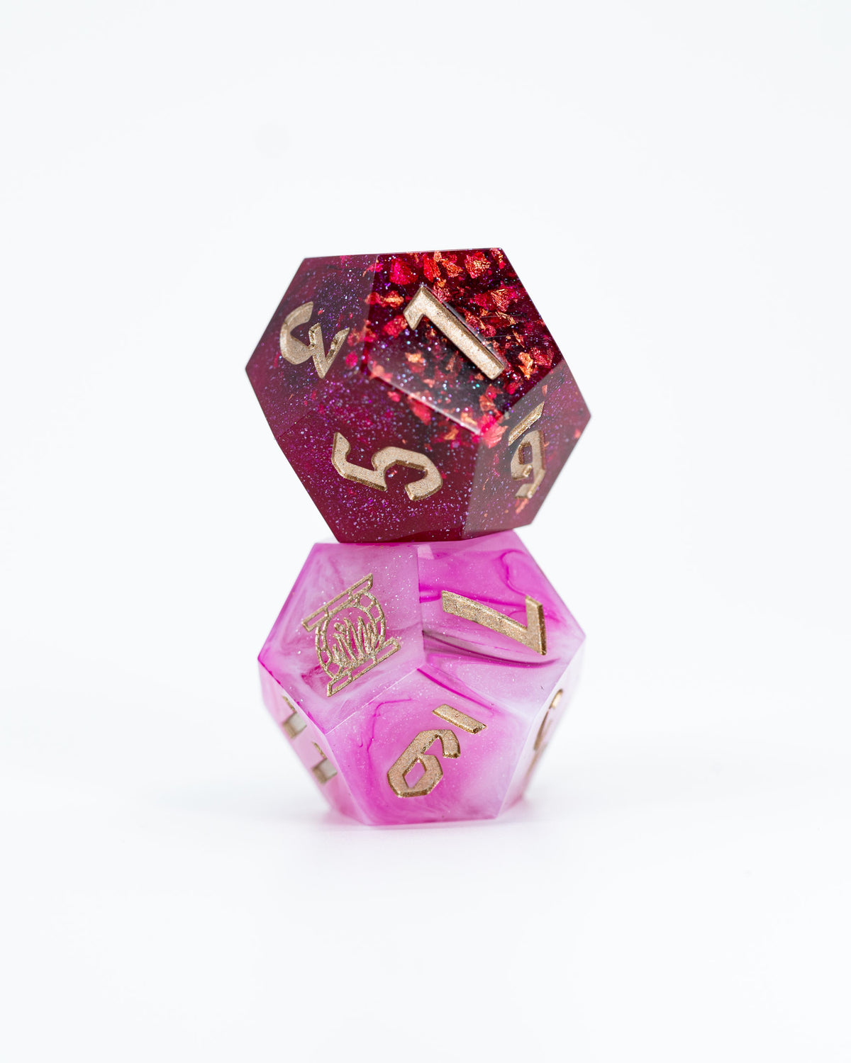 Flame/Flower | 2 Sharp Edge Resin Oversized 33mm D12 Dice | Duality Dice