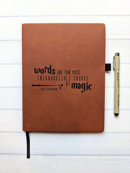 Words - Witchcraft and Wizards | Vegan Leather Lined Journal - Emberglow Gaming