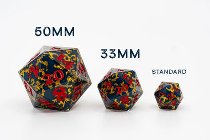 Roll BIGGER! Moar WHIPPY!! | JzW Themed 33mm Resin Cast 20-sided Die (in extra fancy box!)