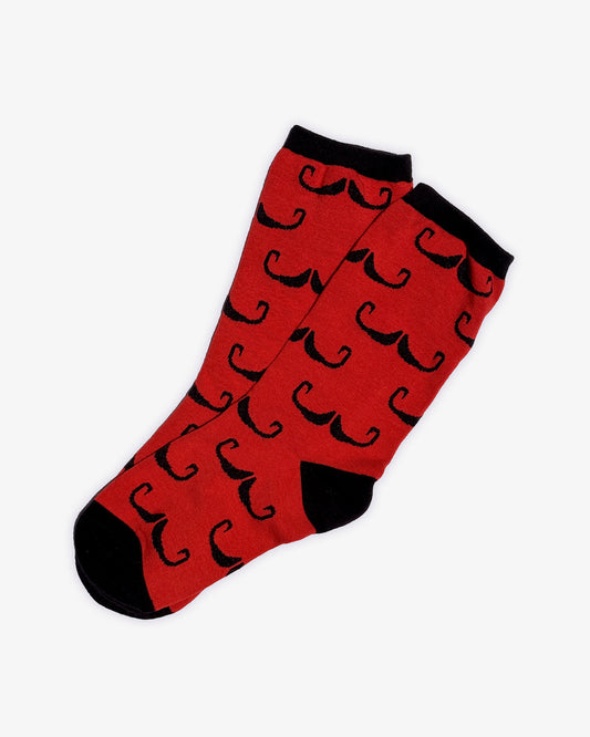 JzW Mustachio'd Foot Adorners! | Crew Cut Socks | Red with Black Mustache
