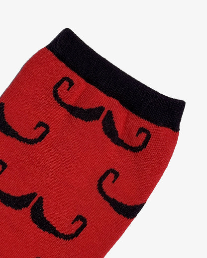 JzW Mustachio'd Foot Adorners! | Knee-high Socks | Red with Black Mustache