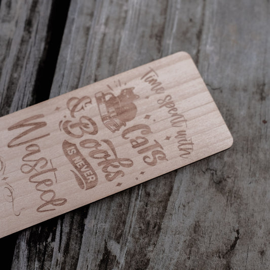 Time With Cats and Books | Engraved Wooden Bookmark