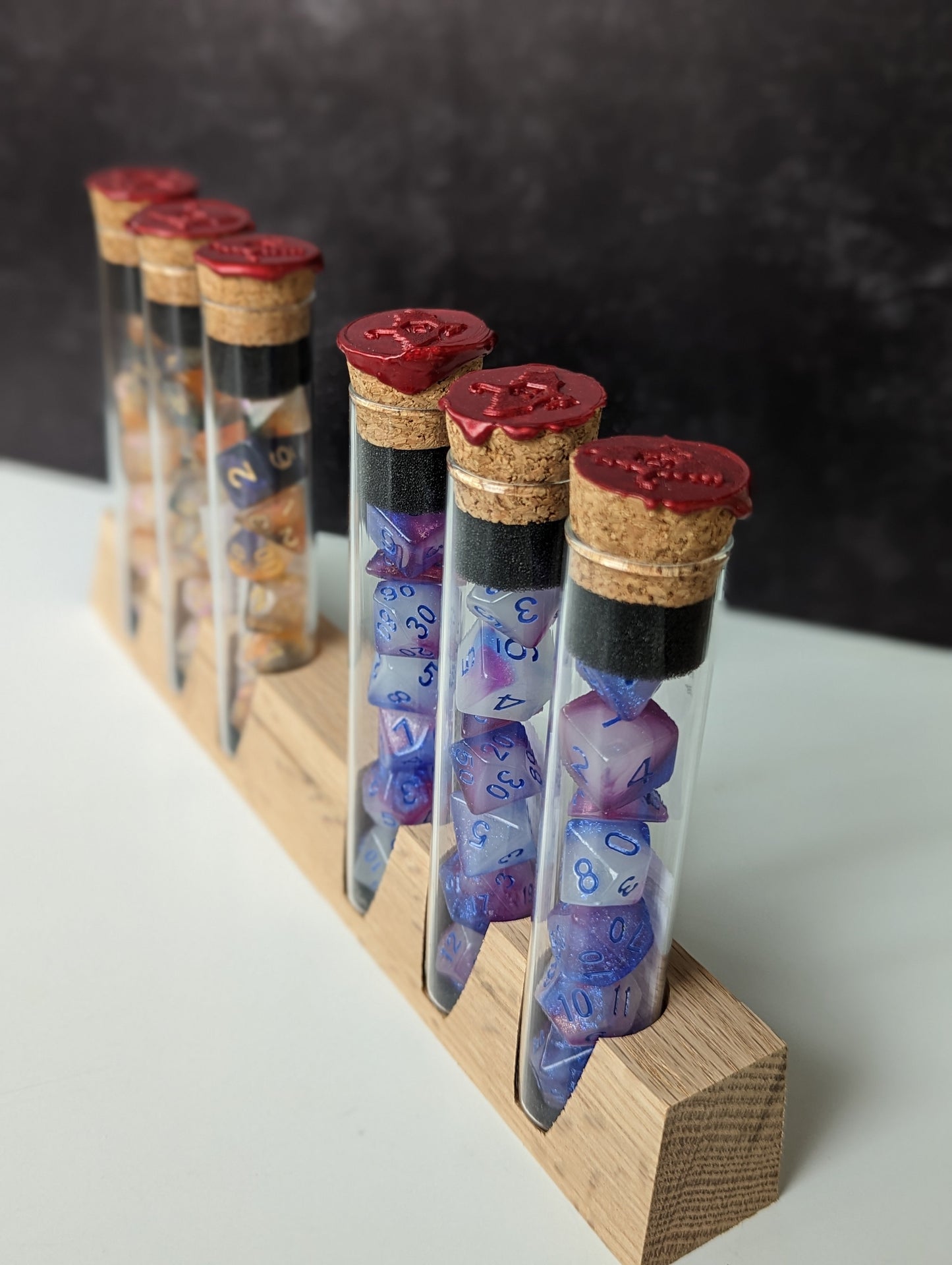 Dice Display Stand | Acrylic Dice Vials | Single Row - Emberglow Gaming