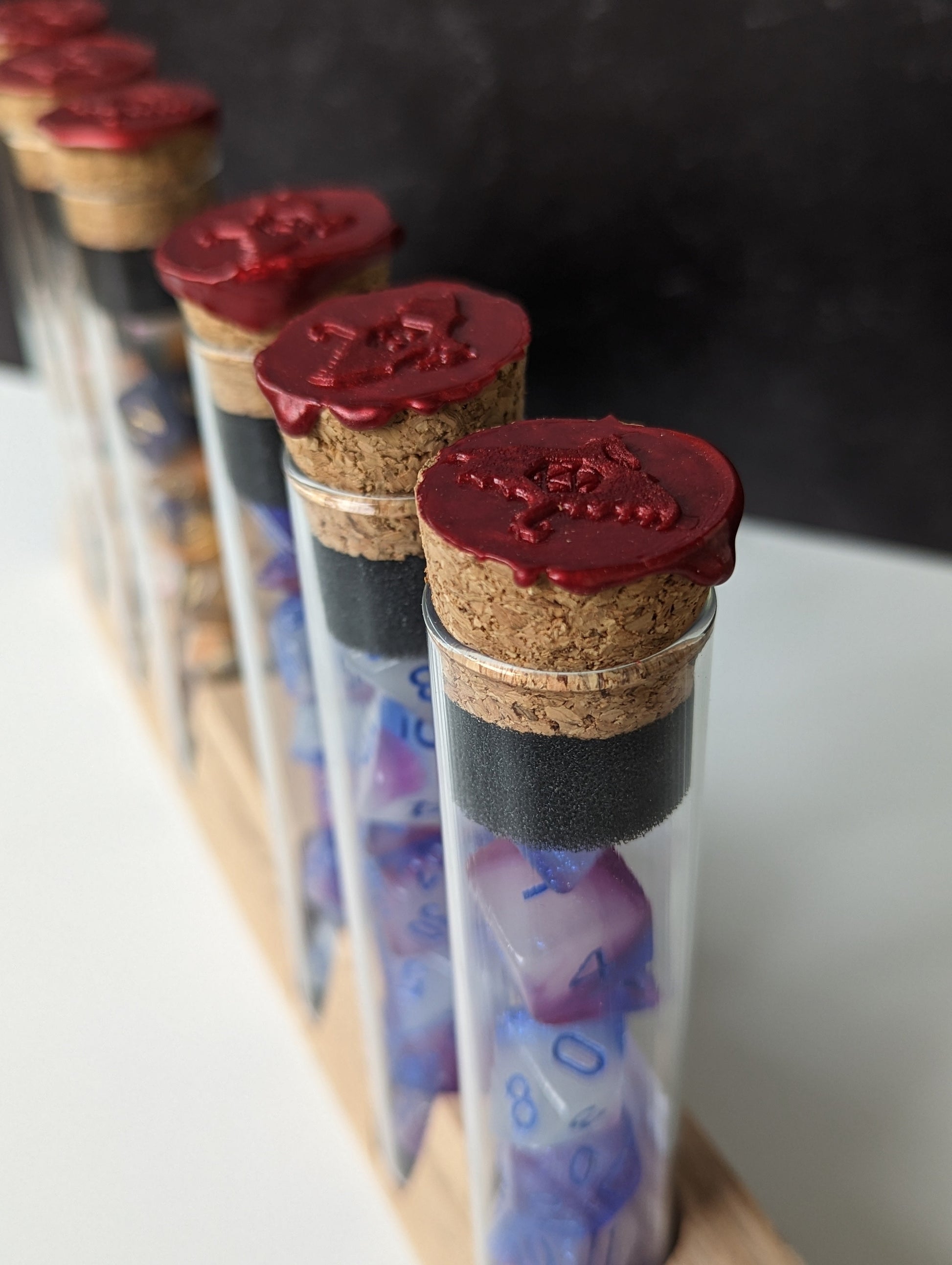 Dice Display Stand | Acrylic Dice Vials | Single Row - Emberglow Gaming