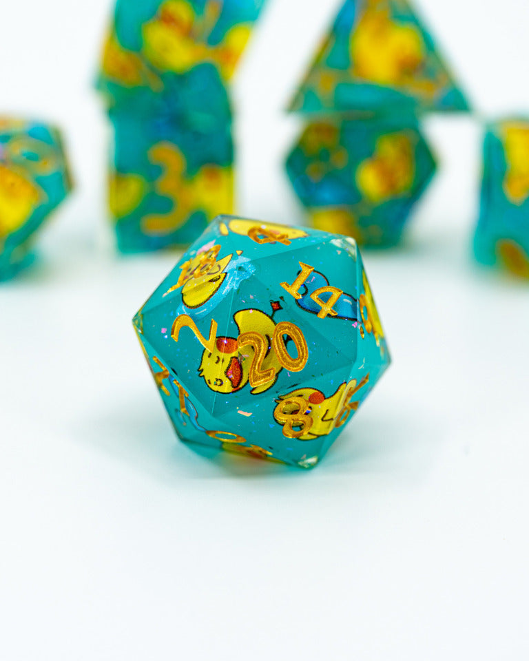 Ducks in a Row | Double Cast | 7 Piece Sharp Edge Dice Set
