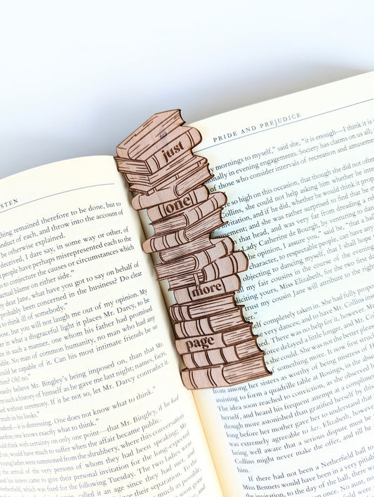 Just One More Page | Engraved Wooden Bookmark (T) - Emberglow Gaming