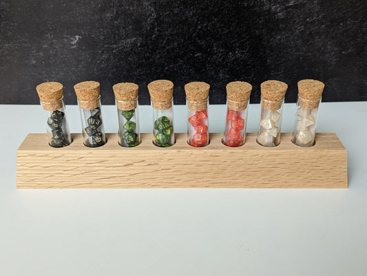 Dice Display Stand | Mini Dice Vials | Single Row - Emberglow Gaming
