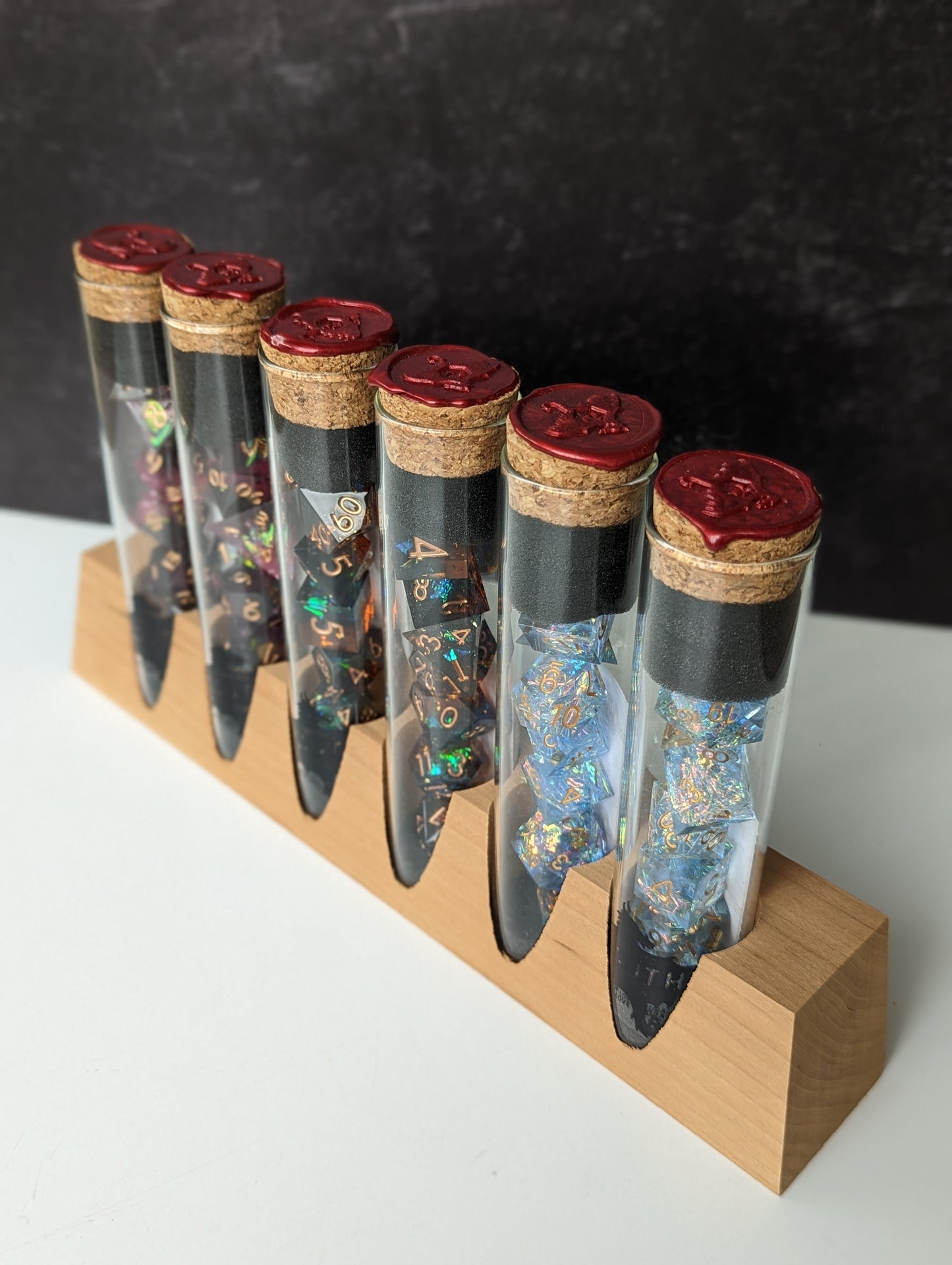Dice Display Stand | Sharp Edge Dice Vials | Single Row - Emberglow Gaming